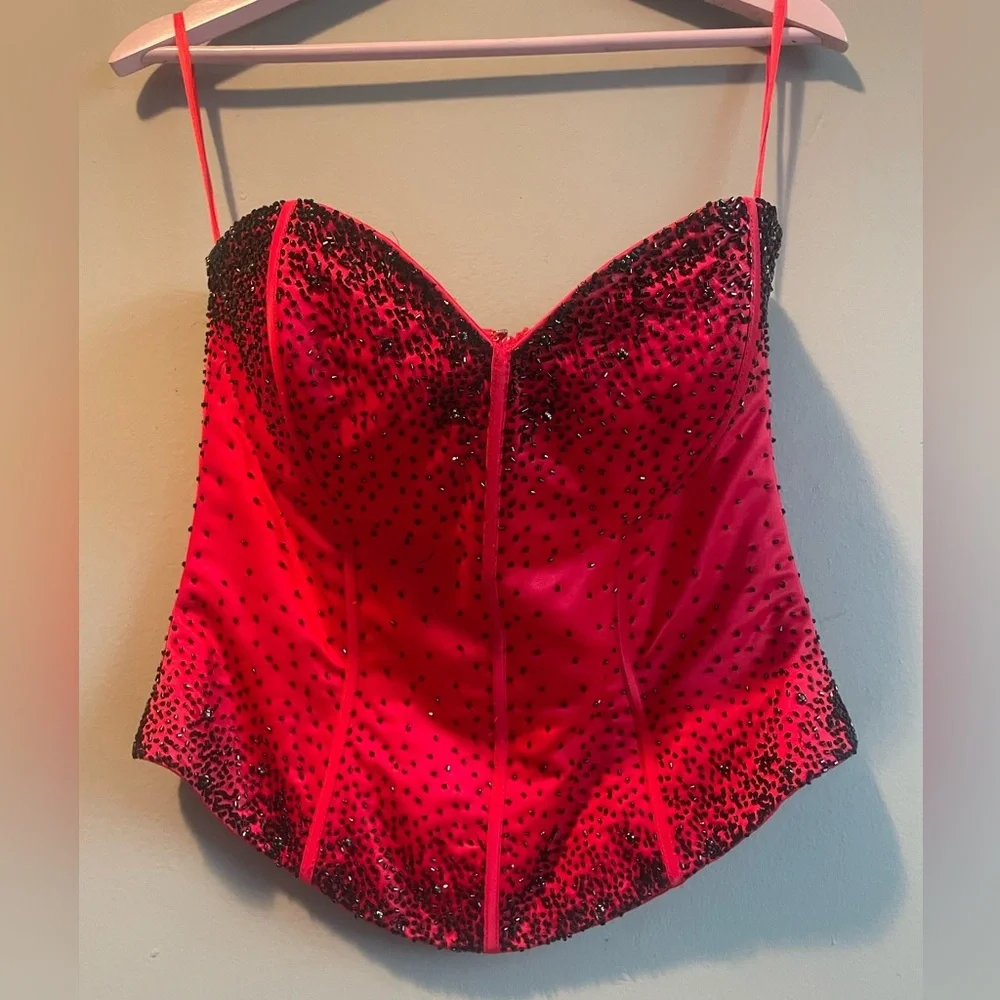 Adagio Bella Elegant Red Beaded Corset Top - Picture 1 of 6